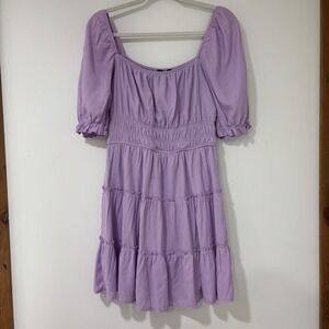 Trixxi Lavender Purple Smocked Waist Tiered Mini Dress Women Large Cottagecore